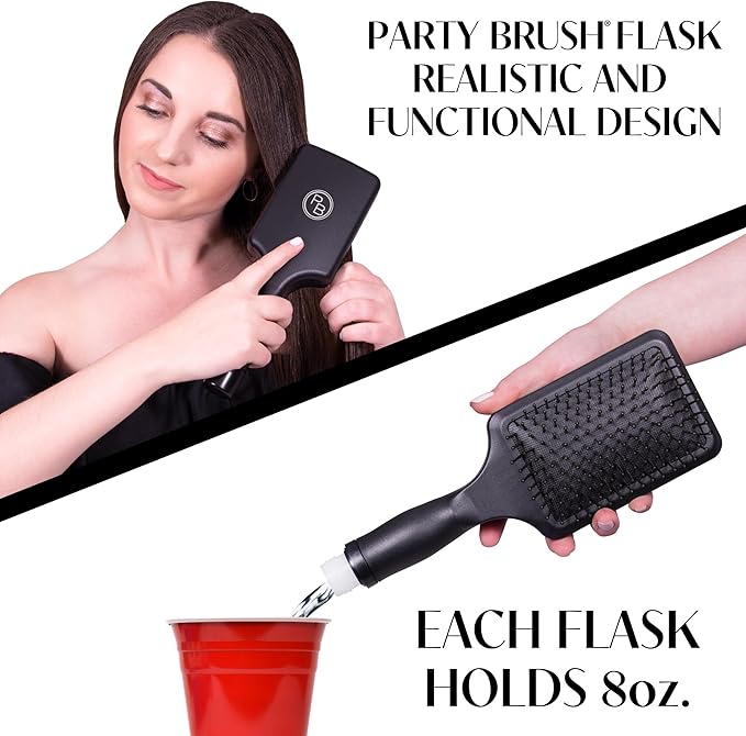 GoPong Party Brush Flask 2 Pack (16 oz Total) - Hidden Alcohol Travel Flasks for Women and Men – Secret Liquor Containers for Concerts, Cruises, and Sports Events – Includes Funnel & Spout