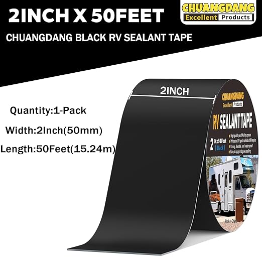 Black RV Sealant Tape,2Inchx50Feet,1-Pack,RV Roof Tape,Camper Repair Tape,Black RV Tape,Repair for Trailer, Boat,Window,Roof & Leaks,Sealing