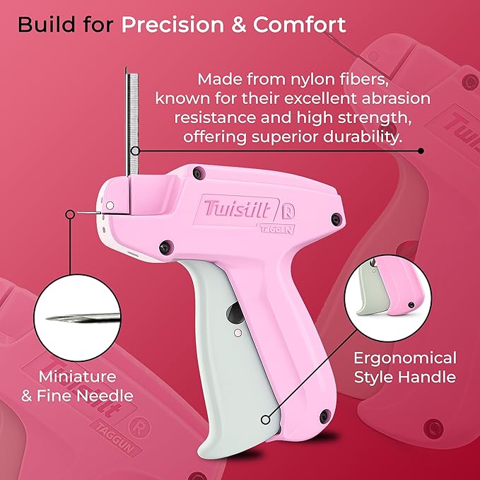 Stitch Gun for Clothes - Micro Stitch Tool for Quick Clothing Fixes & Hemming, Mini Handheld Quick Repair Sewing Gun, includes 6 Needles & 2000 Micro Fasteners (4.4mm), Works on All Fabrics (Pink)