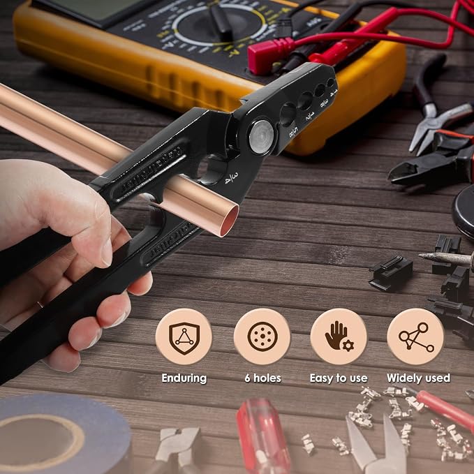 Manual Copper Tube Rounder Flat Tube Repairer Pliers Pipe Rounding Plier with 6 Hole Multifunctional Tube Rounder Tool for 1/4" 3/8" 1/2" 5/8" 3/4" 7/8" Copper Tube Aluminum Thin Walled Iron Pipe