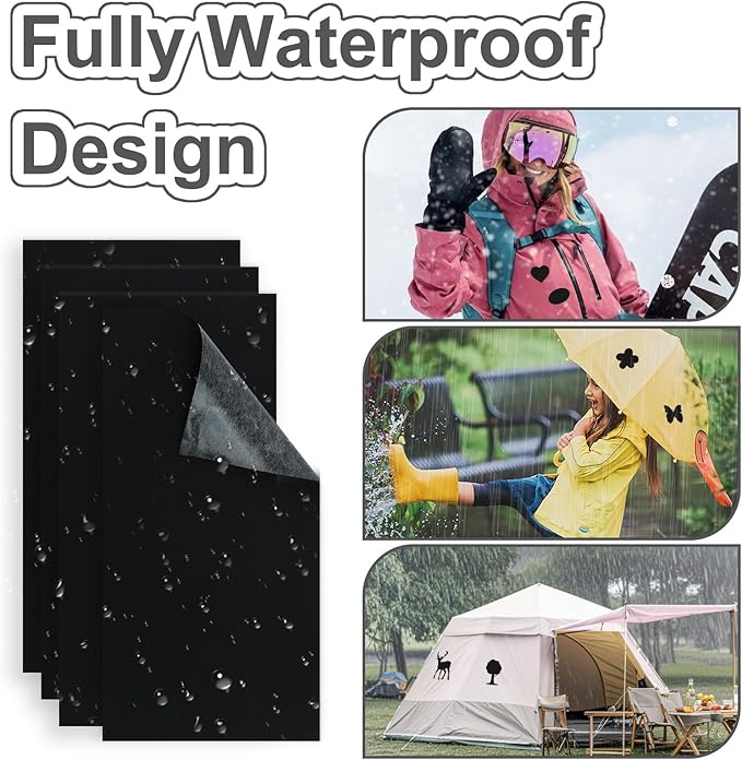 Self-Adhesive Nylon Patches Tent Repair Kit – Outdoor Gear Tenacious Repair Tape, Waterproof Fabric Patches for Clothes, Tent, Down Jacket, Backpack (8pcs, Black