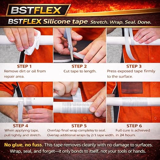 Self-Fusing Silicone Tape 2" x 36FT x 20mil Clear– Waterproof & Heat-Resistant Rubber Emergency Repair Tape, Self Amalgamating for Plumbing, Hose, Electrical, Automotive & Outdoor – No Residue