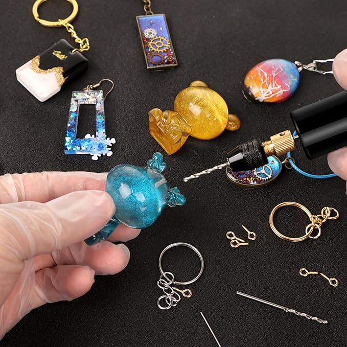 LET'S RESIN Electric Drill, 74Pcs Mini Drill with 3-Jaw Clamp-Applicable to A Larger Drilling Range (0-3mm), Keychain Making Kit, Jewelry Making Kit, Electric Hand Drill for Jewelry, Resin, Plastic