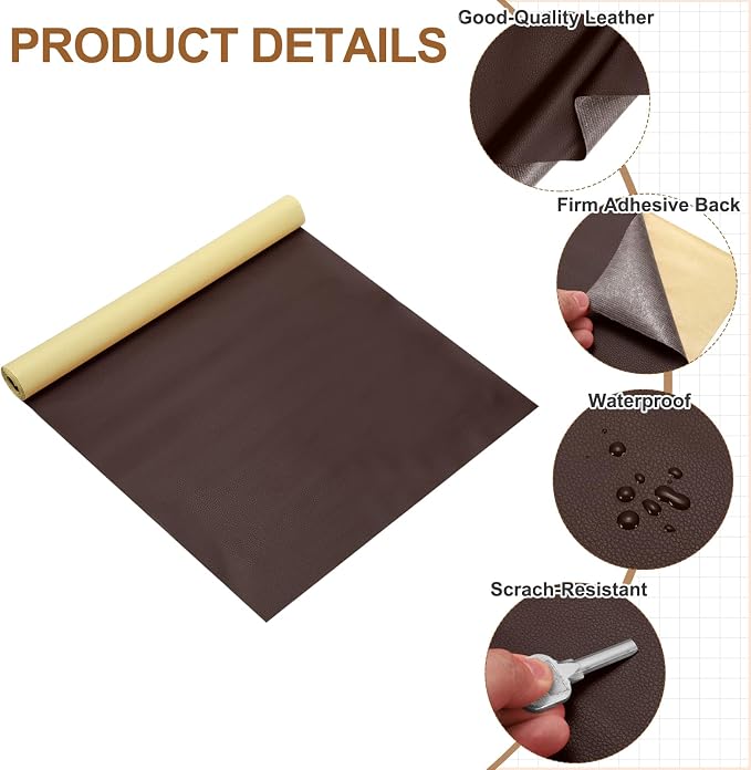 MECCANIXITY Leather Repair Patch 14"x54" Self-Adhesive Leather Vinyl Repair Tape Kit for Furniture Couches Sofa Chair Car Boat Seats Jackets, Dark Brown