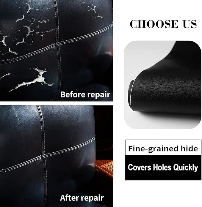 Leather Repair Patch, 35X79 Inch Self Adhesive Leather Repair, Large Vinyl Patch Tape for Couches, Furniture, Car Seats, Cabinets, Wall, Handbags （Black, 35X79 Inch）