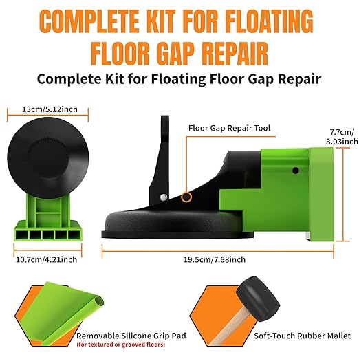 Floor Gap Fix Tool Kit with Suction Cup & Rubber Mallet, Floating Floor Fixer Tool Repair for Laminate, LVP & Engineered Wood, Includes Silicone Pad for Textured Surfaces