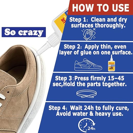 30g Shoe Glue for Sole Repair - Heavy Duty Super Adhesive for Boots, Sneakers, Leather & Rubber - Cyanoacrylate Instant Set, Waterproof Flexible Repair, Sets in 15 Seconds