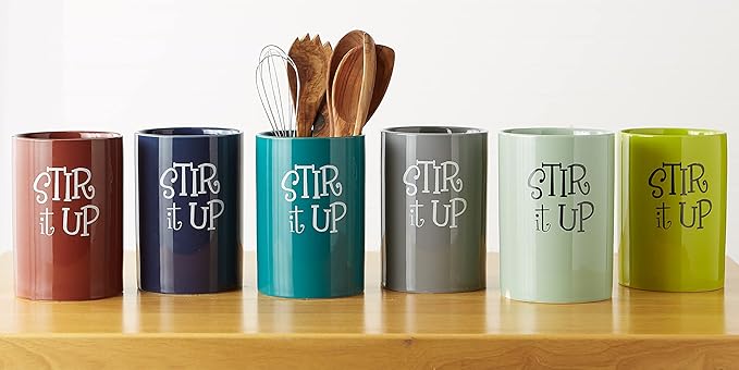 DII Kitchen Accessories Retro Collection Ceramics, Utensil Holder, Teal