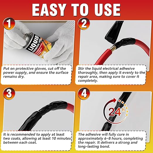 Liquid Electrical Tape, Quick Drying Insulating Electrical Glue, Black Waterproof Wire Glue, High Temperature Resistant; Ideal for Wire Equipment Repair, Automotive, Marine, and Home Use, 4OZ