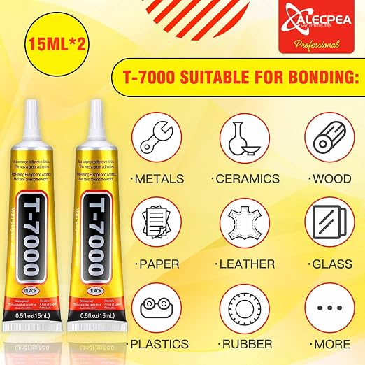 ALECPEA Upgrade T-7000 Black Adhesive Glue - 2PCS 15ml | High-Performance Waterproof Adhesive for Precision Repairs, Perfect for Phone, Electronics, Jewelry, and Crafts