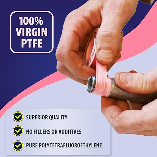 Gasoila Pink PTFE Thread Seal Tape – Professional-Grade High-Density Thread Tape for Water Lines – Leak-Proof Seal, Non-Toxic (1/2 Inch x 260 Inch Roll)