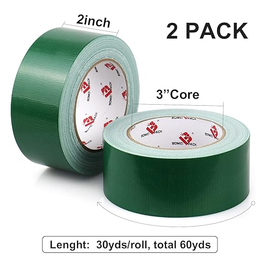 2 Pack Duct Tape Heavy Duty,9 Mil Thickness,2 Inches x 30 Yards,Strong Industrial Strength,Flexible,No Residue,Waterproof and Tear by Hand,Multi-Use for Indoor & Outdoor Repairs (Green)