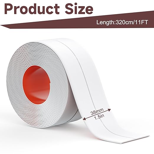 Mokani Caulk Tape Waterproof Self Adhesive, 3 Rolls White Caulking Sealant Strip for Kitchen, Countertop, Bathroom, Bathtub, Toilet Base, Floor Wall Edge Protector with Sealing Tool (1.5" x 10.5Ft)