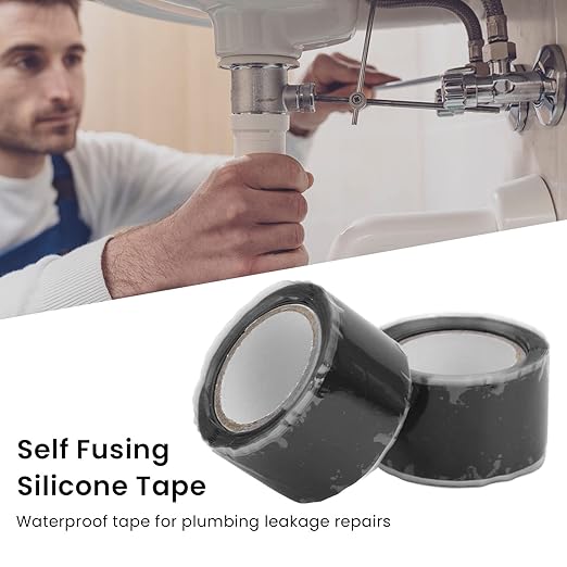Self Fusing Silicone Tape, Waterproof Insulation Adhesive Tape, 2 Packs 1.5m x 2.5cm - High Temperature, Strong Tensile Strength, Ideal for Pipe and Hose Repair (Black)
