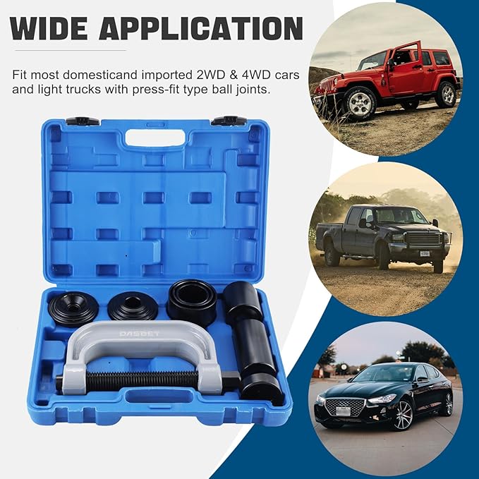 DASBET Ball Joint Removal Tool Kit | Ball Joint Press & U Joint Removal Kit Heavy Duty Ball Joint Press Fits Most 2WD and 4WD Cars Light Trucks 10PCS Ball Joint Service Tool Bushing Press Kit (Blue)