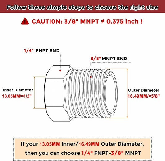 Pack of 12, 3/8" Male NPT NPT1/4" FeMale NPT Solid 304 Stainless Steel Hex Bushing, Hose Fittings Adapter Reducer for Bathroom Remodel, Tool Extensions