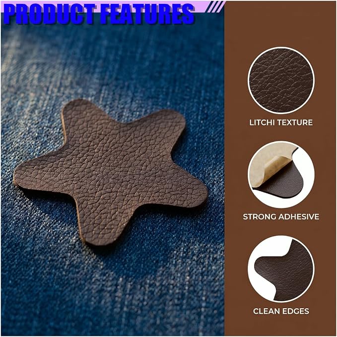 4PCS Stars-Shaped Car PVC Leather Repair Patch Tape, Self-Adhesive Car Seat Tear Repair Kit, Wear-Resistant Auto Interior Decoration Sticker Accessories for Furniture, Upholstery (Coffee)