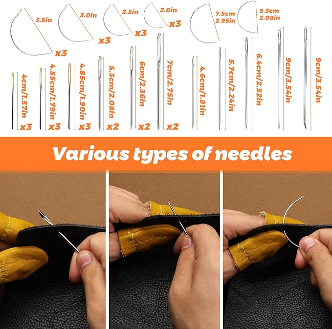 Tikjiua 54Pcs Upholstery Repair Sewing Kit, 8Pcs Waxed Thread, Leather Sewing Needles, Stitching Awl, Thimble, Heavy Duty Upholstery Repair Kit for Carseat Backpack Carpet Boots Shoes Canvas Sofa