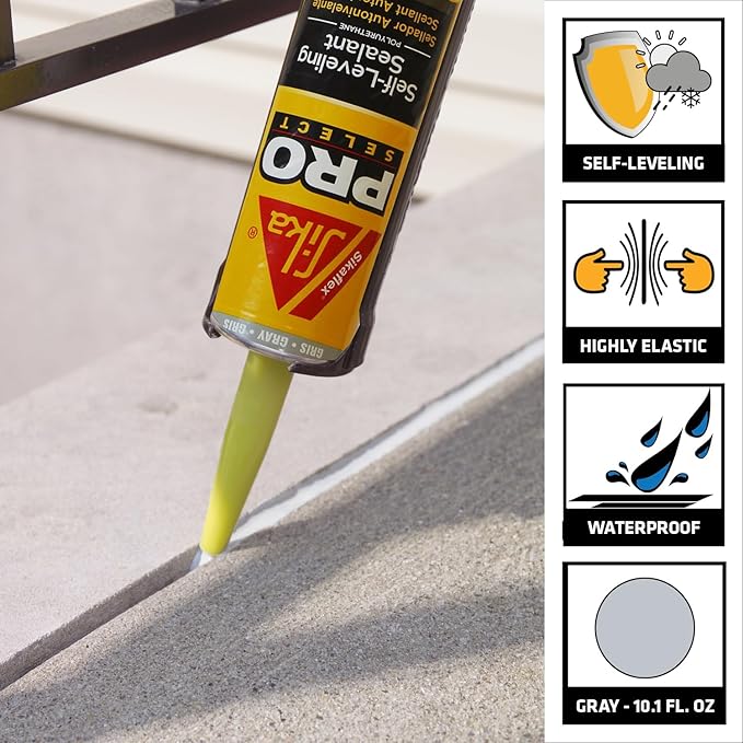 Sikaflex Self Leveling Polyurethane Sealant, Gray | Accelerated Curing | For Concrete Joints | Horizontal Application | 10.1 fl oz (4-Pack)
