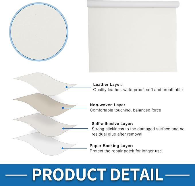 Self Adhesive Leather Repair Patch Strong Stickiness 60"x16" Leather Repair Tape PU Leather White 1 Pcs