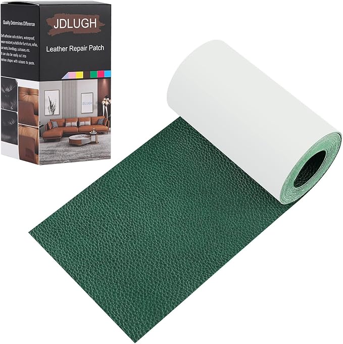 JDLUGH Sofa Leather Repair Patch Tape 3.5x60 Inch Large Self Adhesive Couch, Car Seat, Office Chair, Leather Furniture,Vinyl Repair Patch Kit for Furniture(3.5x60 Inch, Green)