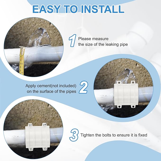 PATIKIL 2-15/16" Water Pipe Repair Clamp PVC Leak Sealer for OD 75mm PE/PPR/Pipes and Plumbing (Length 3.1 Inch), White