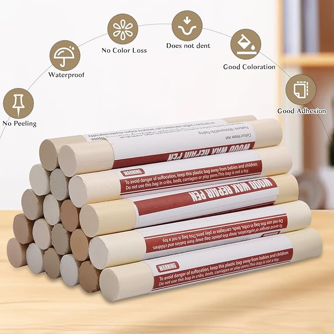 Wood Filler Sticks 20 Colors Repair Wax Sticks Kit Furniture Touch Up Crayons for Repairing Scratches Holes Cracks Wood Floor Tables Cabinets Doors Hardwood(Light Color Series)