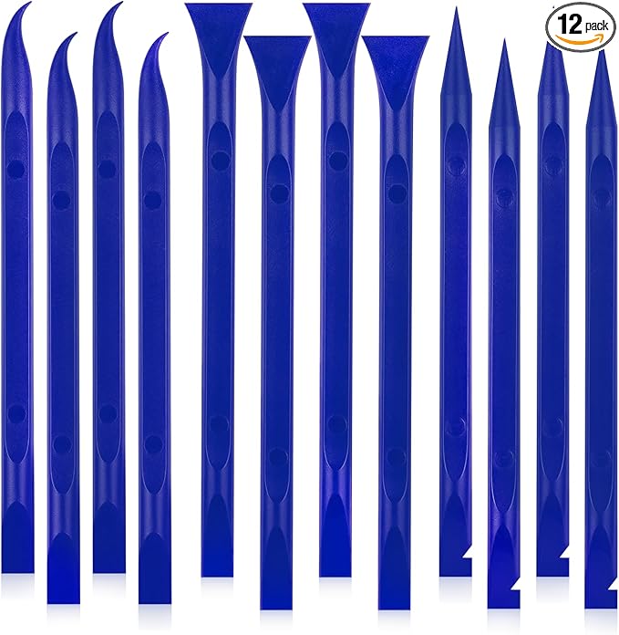 12Pcs Plastic Scraper Tool, Crevice Cleaning Tool, Non-Scratch Car Detailing Supplies for Cleaning, Versatile Label/Sticker Remover & Peeler Tool for Tight Spaces (Blue-12Pcs)