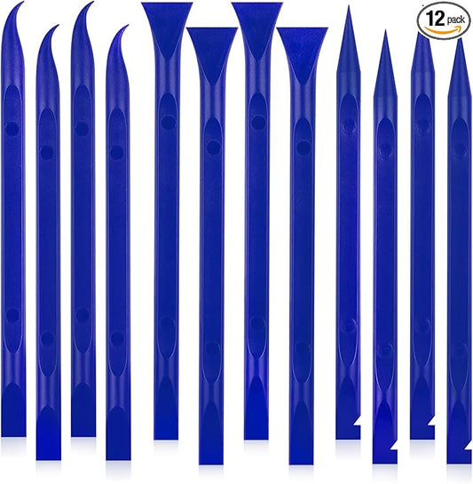12Pcs Plastic Scraper Tool, Crevice Cleaning Tool, Non-Scratch Car Detailing Supplies for Cleaning, Versatile Label/Sticker Remover & Peeler Tool for Tight Spaces (Blue-12Pcs)