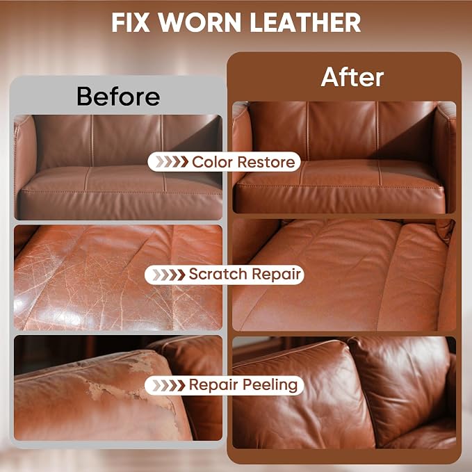 Leather Recoloring Balm, Leather Couch Repair Kit, Leather Restorer for Couches, Leather Scratch Repair, Leather Recoloring Balm for Faded & Scratched Leather Couches (Light Brown (Tan), 12 OZ)