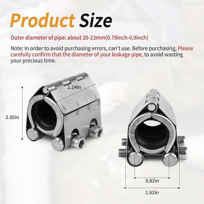 Pipe Repair Clamp Kit -1/2 Inch 19mm-22mm High Pressure Resistant Pipe Coupling Clamp for Plastic&Metal Pipes, Emergency Duty Leak Sealer with Stainless Steel, Quick Fix for Water/Gas/Oil Lines