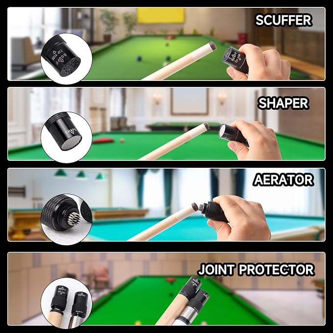 GSE Games & Sports Expert Billiard Pool Cue Tip Tool, Stick Scuffer/Shaper/Aerator/Joint Protector Tool, Billiard Accessories