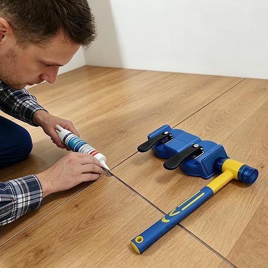 Floor Gap Fixer Tool, Double-Head Vacuum Suction Cup Repair Tool, Durable Hammer and 5pcs Sticky Pads, for Laminate, Vinyl, Wood & Tile Flooring