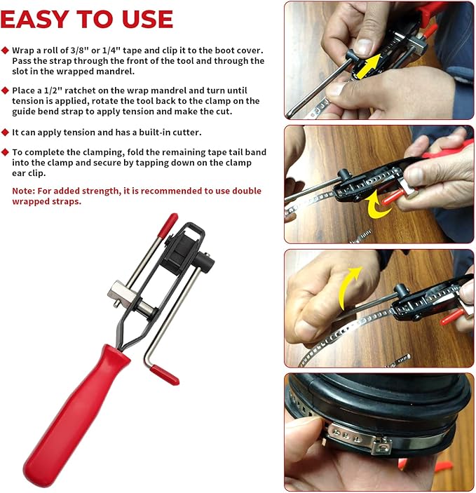 12 PCS For Auto/ATV CV Joint Axle Boot Clamp Pliers Tool with CV Boot Clamps Kit, 10 Crimp Bands-Ear Type Extension For Most Cars