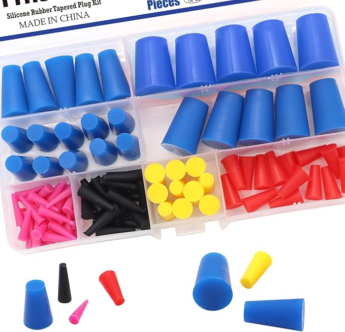 Tnisesm 100Pcs Silicone Rubber Tapered Plug Assortment Kits 1/16" to 1/2" for Masking Off Holes During Powder Coating, Painting, Hydro Dipping, Media Blasting