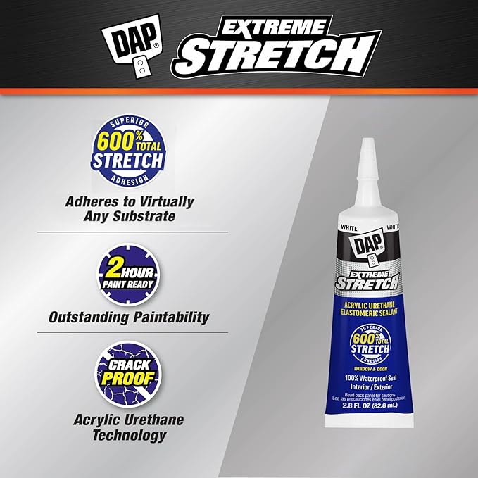 DAP Extreme Stretch Acrylic Urethane Premium Elastomeric Sealant, White, 2.8 oz (7079800958)