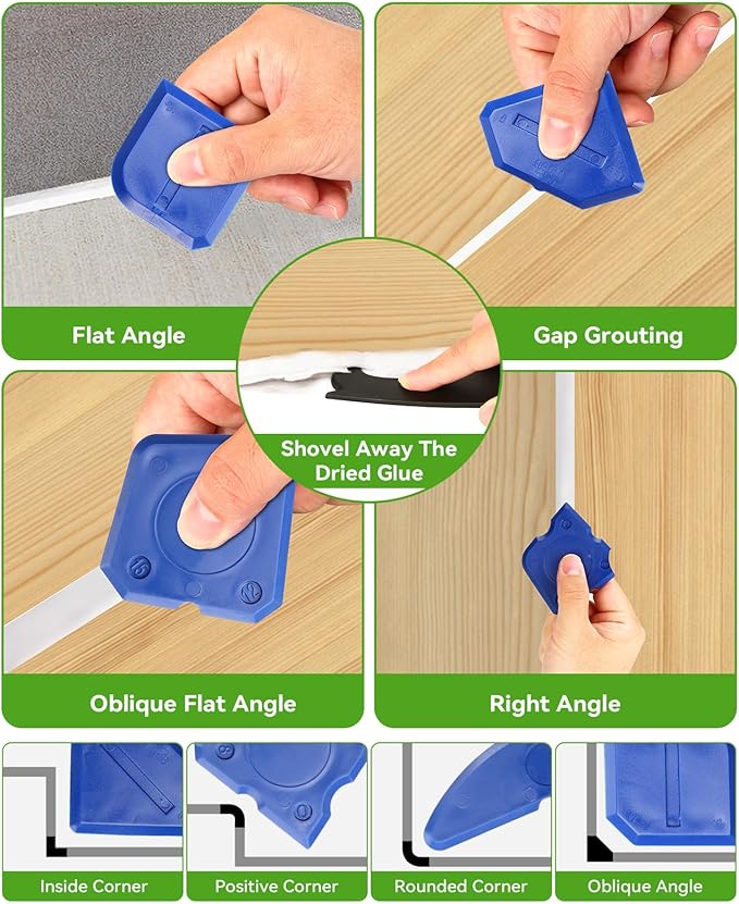 7-in-1 Caulking Tool Kit, Silicone Caulk Finishing & Smoothing Tool, Sealant Trimming and Removal Tool with Scraper for Bathroom, Shower, Sink Sealant & Grout Projects (17PCS) (17)