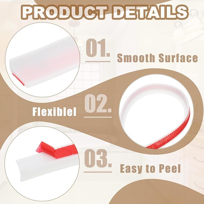 PATIKIL 118 Inch Collapsible Shower Threshold Water Dam Guard, Shower Stopper Barrier Self Adhesive Sink Splash Guard for Frameless Shower Door Bottom, White (0.8"Wx0.5"T)