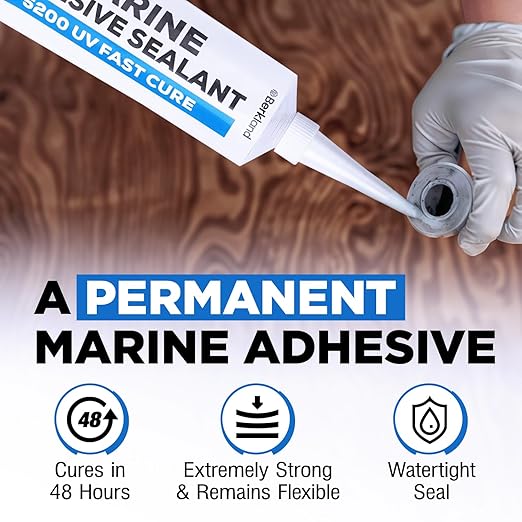 [3 oz] Marine Adhesive Sealant 5200 Fast Cure, White — Permanent Watertight Bond Above & Below Waterline, UV Resistant Marine Caulk for Boats, Hulls, Decks & Fittings by Berkland, American Owned