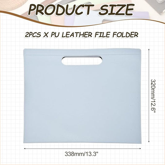 PATIKIL 2Pcs Leather Folder, 13.3x12.6 Magnetic Leather Document Holder File Folder PU Pouch Bag Portfolio File Organizer Handbag Personal Envelope Waterproof for Traveling, Blue