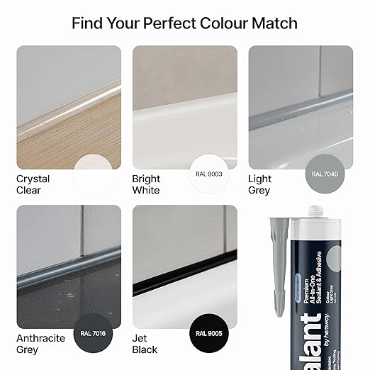 Light Gray Construction Sealant & Adhesive All-in-One Hybrid Polymer | Superior to Silicone Bathroom Caulk Sealant | Waterproof, Odorless, Paintable Caulk | Kitchen Bathroom Outdoor 300 ml 3 Pack