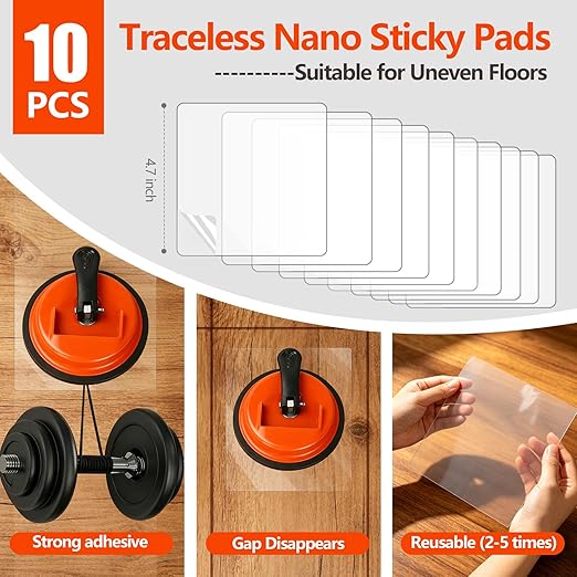 Floor Gap Fixer Suction Tool, Heavy Duty Laminate Flooring Gaps Repair Kit, Adjustable Leveling Setter with 10 Sticky Pads & 1 Rubber Mallet for Hardwood, Vinyl Plank, LVP & Tile Flooring Installation