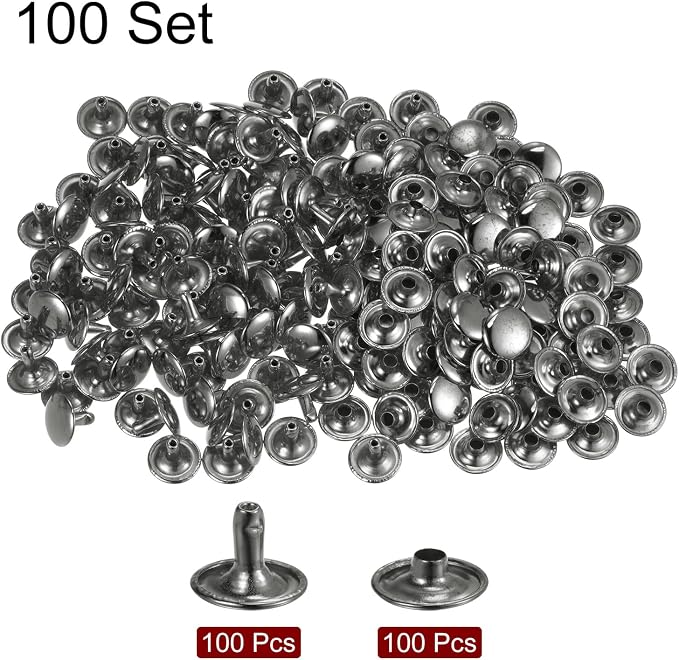 HARFINGTON 100 Sets Leather Rivets 10 x 12mm Metal Double Cap Rivet Snaps Studs Fasteners with 3pcs Setting Tools Rivets for Leather Craft DIY Repair Decoration, Gunmetal