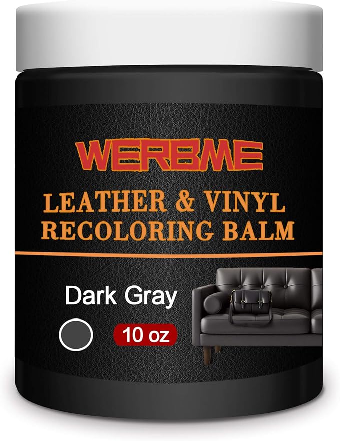 Leather Recoloring Balm & Color Restorer - 10 OZ, Dark Gray | Restore Faded Leather Color, Cover Scratches & Scuffs. Easy DIY Application for Furniture, Sofa, Car Seats, Bags & Shoes