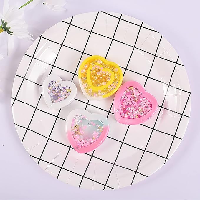Resin Shaker Silicone Molds, Heart-Shaped Quicksand Silicone Molds Resin Casting Molds Epoxy with PVC Sheets and Colored Beads for Jewelry Making