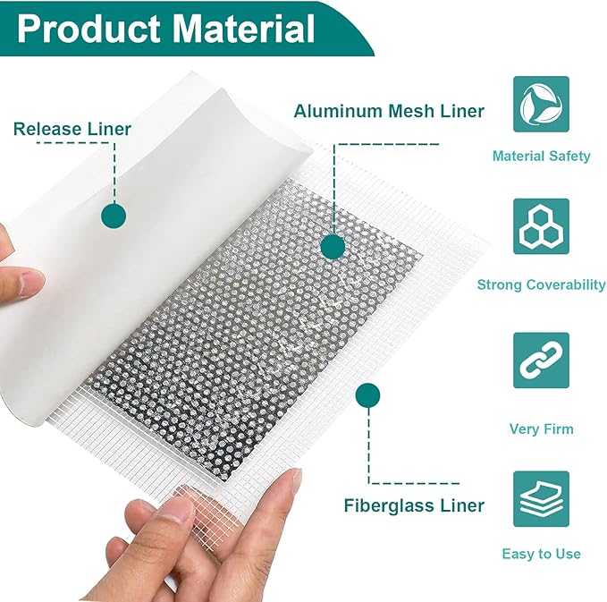 WYIRONG 19 Pack Drywall Repair Kit for Large Holes, 2/4/6/8 Inch Dry Wall Patch Kits for Erase a Small Nail Hole, Plaster Wall Patching Self Adhesive Aluminum Mesh with Scraper and Sandpaper