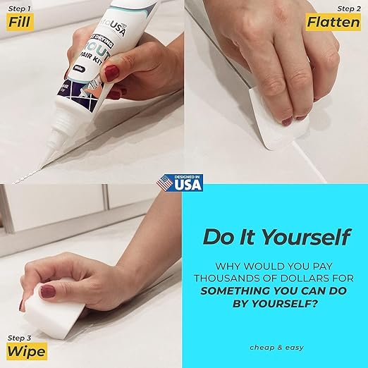 PentaUSA Tile Grout Repair Kit - White Premixed Acrylic Sanded Grout Filler for Bathroom, Shower, and Kitchen, Water-Resistant Tube with Applicator, Fills Cracks and Gaps, Fast Drying (8.8oz / 250g)