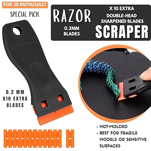High-Quality 3D Printer Tool Removal Scraper Kit, 4 Types of Sharpened Blades & 10 Extra Blades, 3D Printer Scrapers for Fast Separation Large Medium Small Models, Great 3D Printer Accessories Gifts