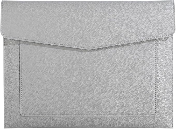 A4 Large Capacity Document Bag, Premium PU Leather File Holder, Multi-Color, Double-Layer Design, 13.39 x 10.04 Inches (Gray)