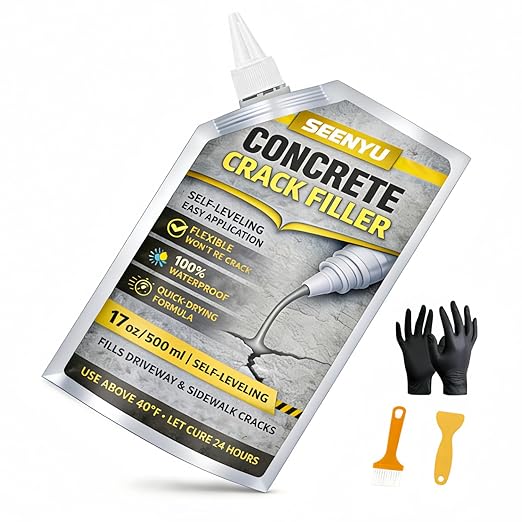 Concrete Cement Crack Filler Self-Leveling Sealant, Waterproof Fast-Drying Concrete Sealer Repair, Flexible Easy DIY Crack Seal Gule for Driveway, Sidewalk, Patio, Garage Floor, Asphalt - 1PACK